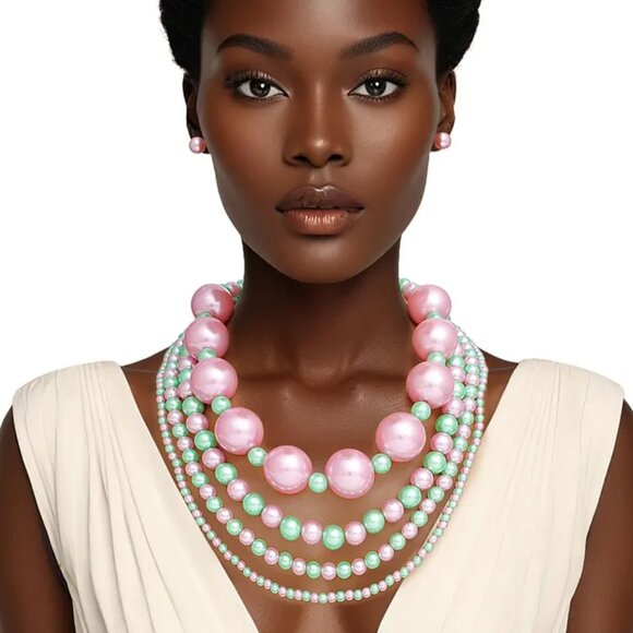 Queen's Elegance: AKA Sorority Jumbo Pearl Necklace Set - Picture 1 of 3